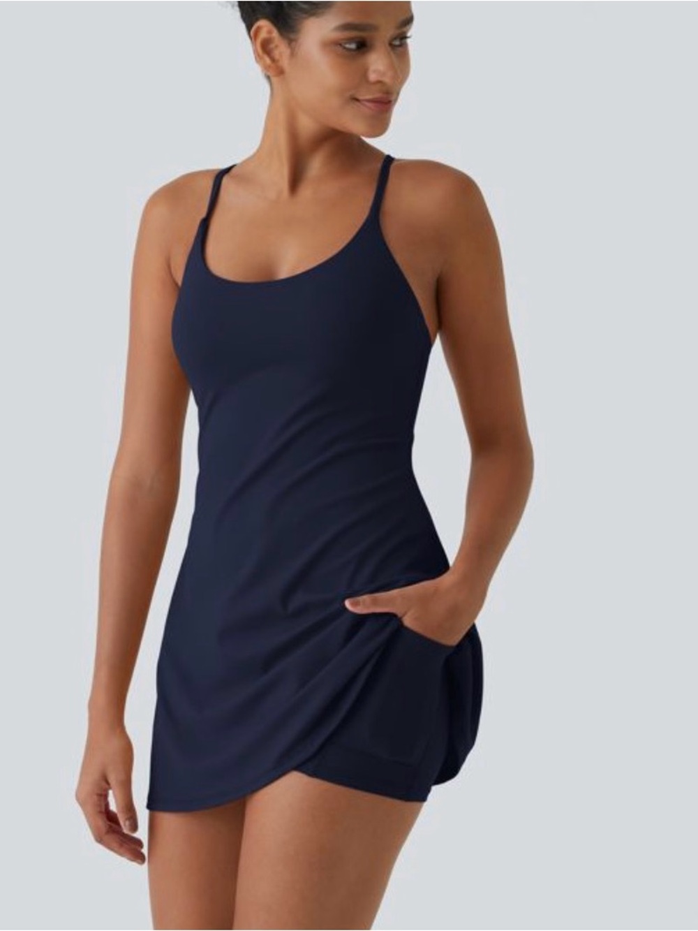 Halara Navy Athletic Dress with Built-In Shorts